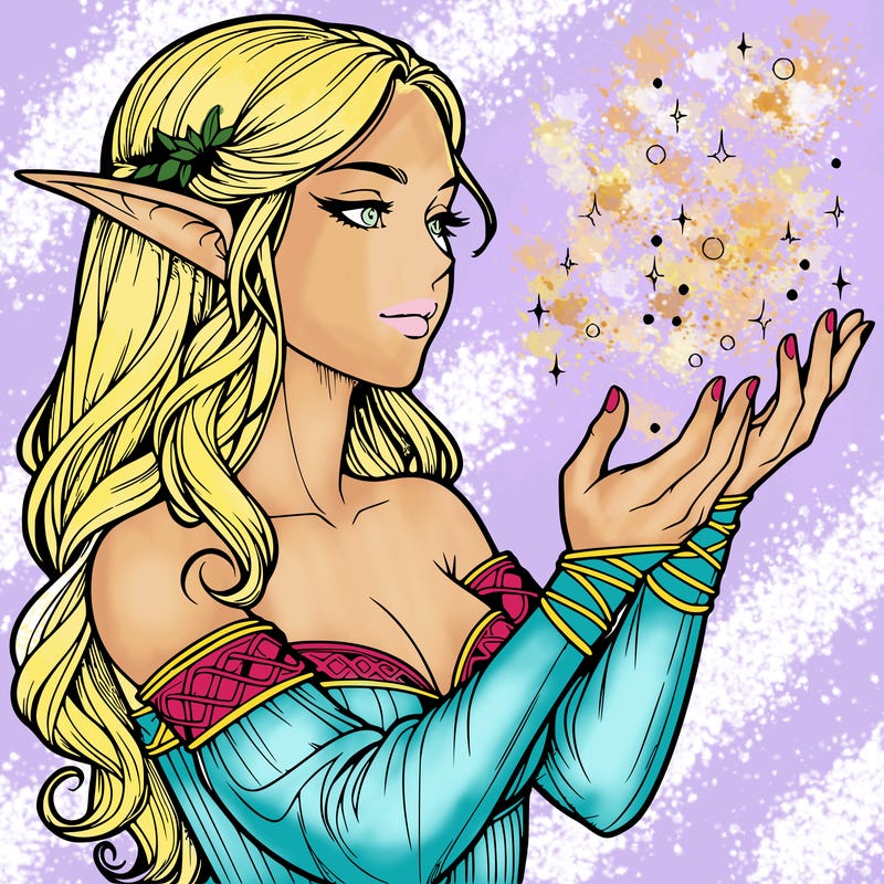 realistic elf girl doing magic