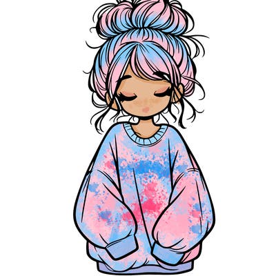 girl with baggy sweatshirt and messy bun