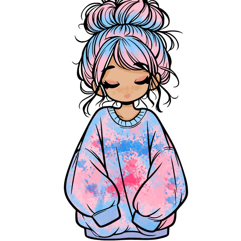 girl with baggy sweatshirt and messy bun