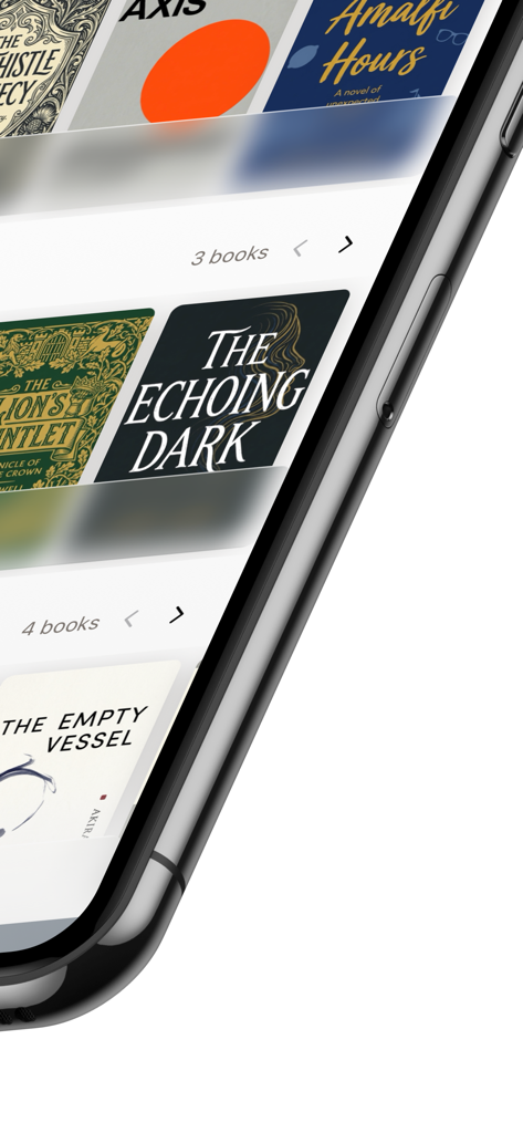 Paged - PDF Library & Reader - Nahaufnahme der visuellen Bibliothek der Paged-App, die PDF-Buchcover auf einem iPhone zeigt