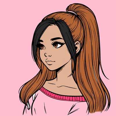 realistic girl with a high ponytail