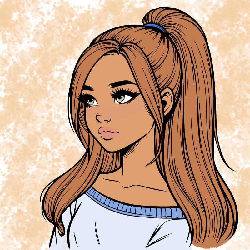 realistic girl with a high ponytail