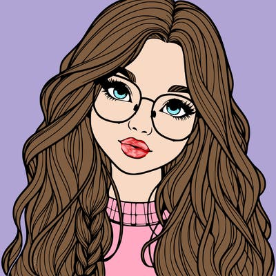 girl with long hair and freckles and glasses realistic