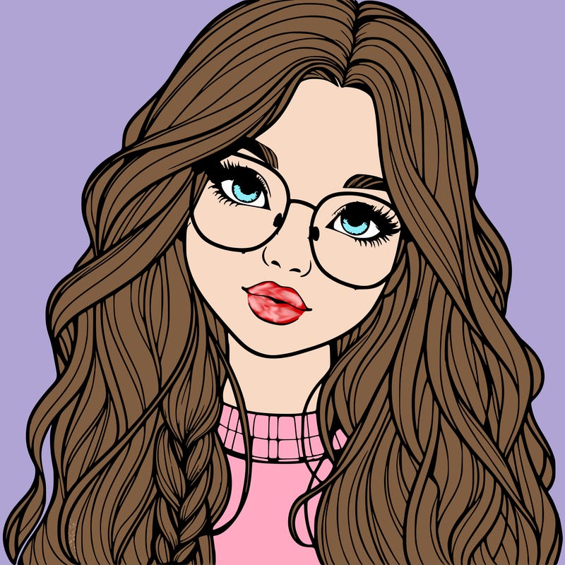 girl with long hair and freckles and glasses realistic