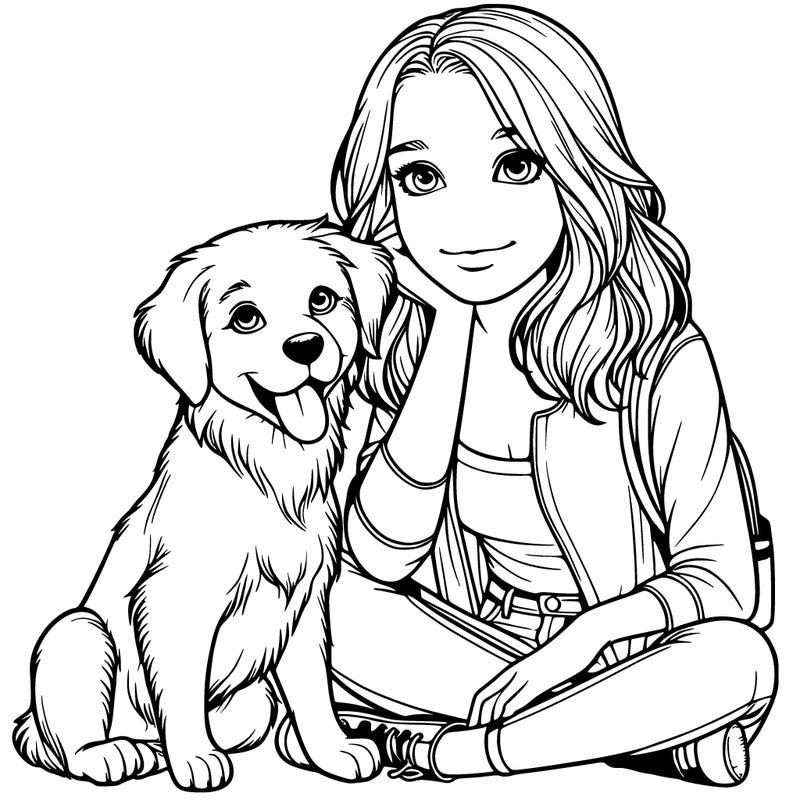 realistic girl with dog