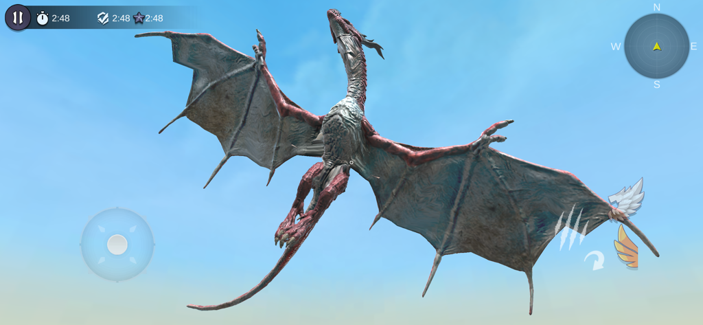 Dragon Flight Simulator Game 2 - A large red and grey dragon soaring through a clear blue sky in a 3D flight simulator game