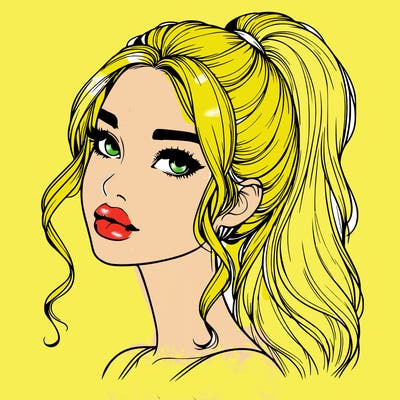 realistic girl with a ponytail on her hair and lips