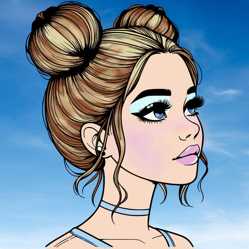 realistic girl with buns on the top of her head