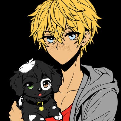 hot anime boy with a puppy