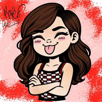 realistic girl crossing her arms and wearing a tank top with her tongue held out she has long hair