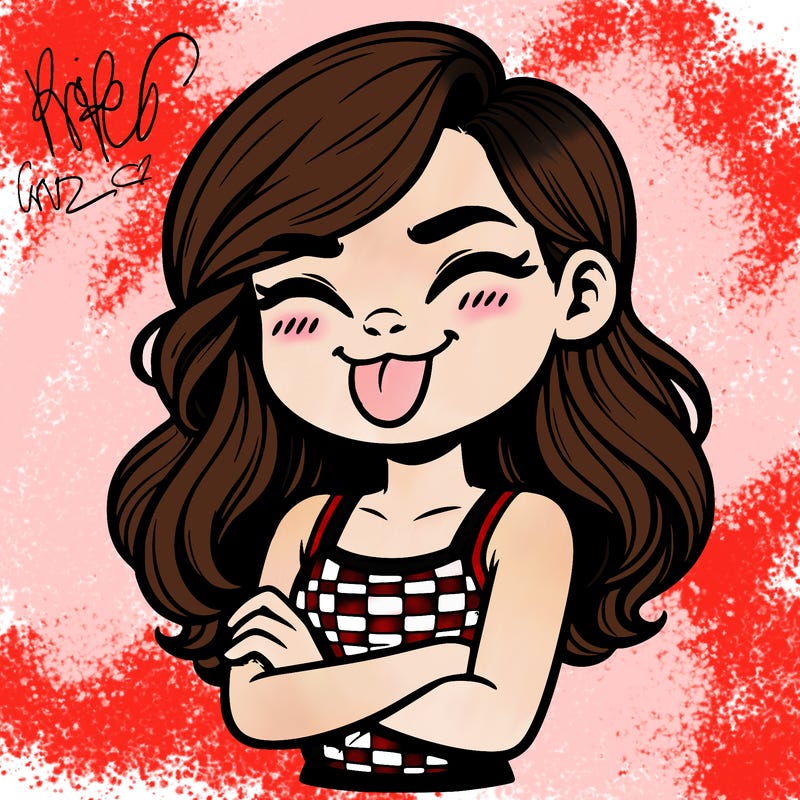 realistic girl crossing her arms and wearing a tank top with her tongue held out she has long hair