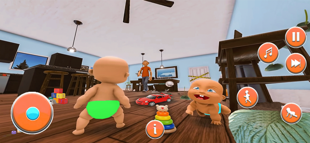 Where is Your Daddy: Boss Baby - Personajes de "Boss Baby" traviesos causando caos en una casa con juguetes y controles de juego.