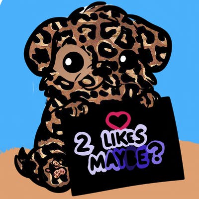 a puppy holding a sign that says 2 likes maybe?