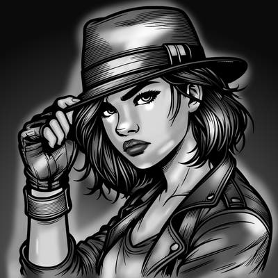 realistic tough girl with hat