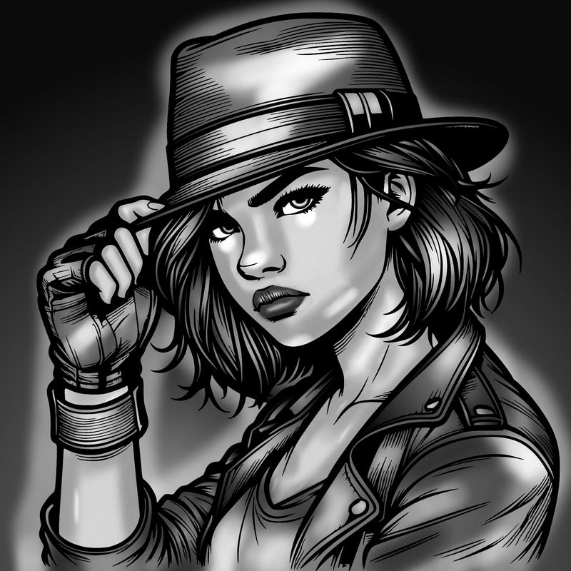 realistic tough girl with hat