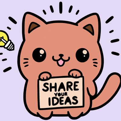 a cute cat saying share your ideas