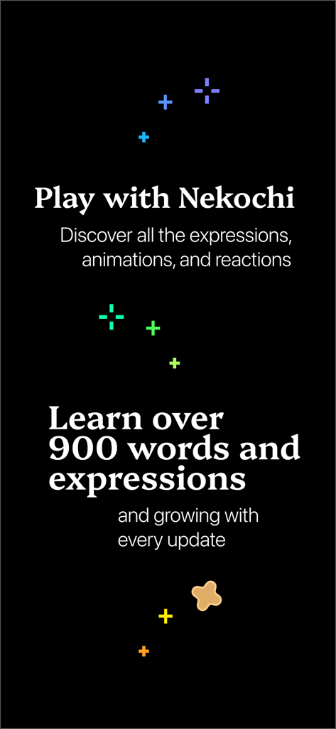 Nekochi | Otaku Dictionary - Promotional screen for the Nekochi app showing features for learning anime vocabulary and playing with the cat mascot.