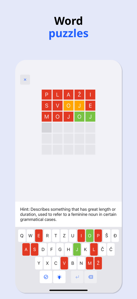 Language Pro - Word puzzle game interface in the Language Pro app for vocabulary building