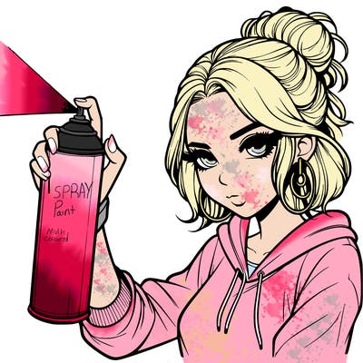 a realistic girl spray painting