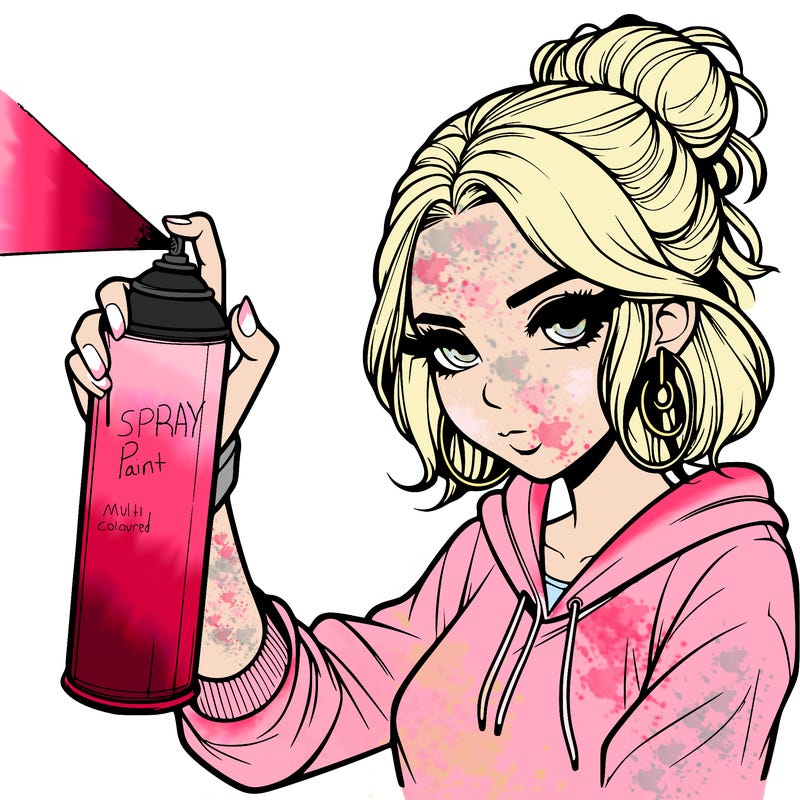 a realistic girl spray painting