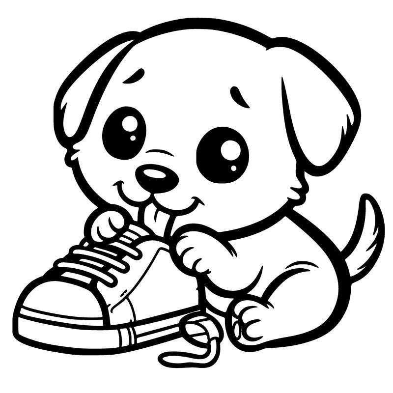 cute puppy chewing on a shoe