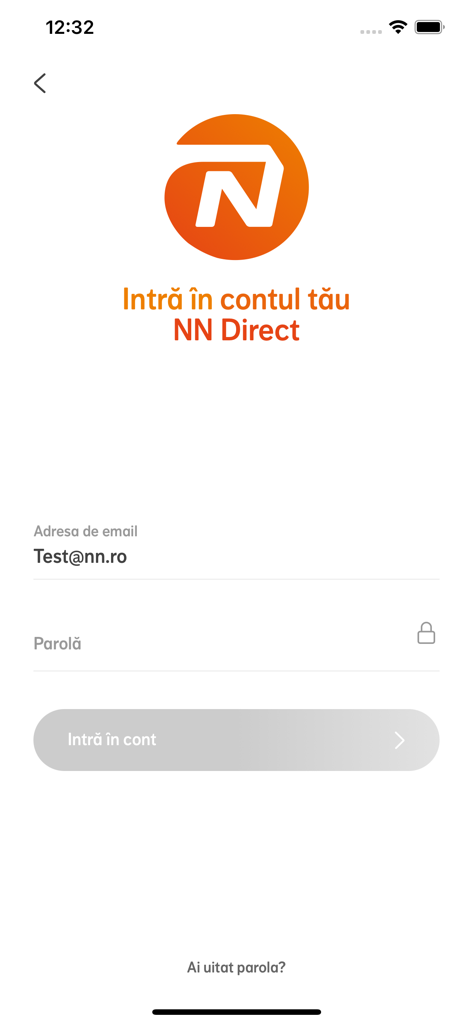 Login screen for NN Direct mobile finance app
