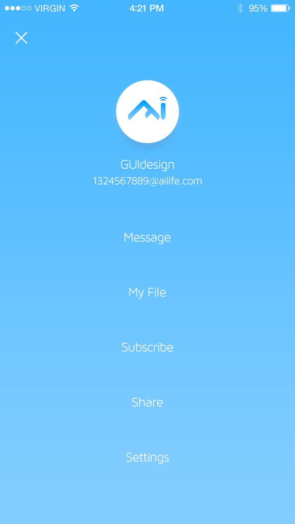 AI Life - User profile and settings menu in the AI Life smart home app