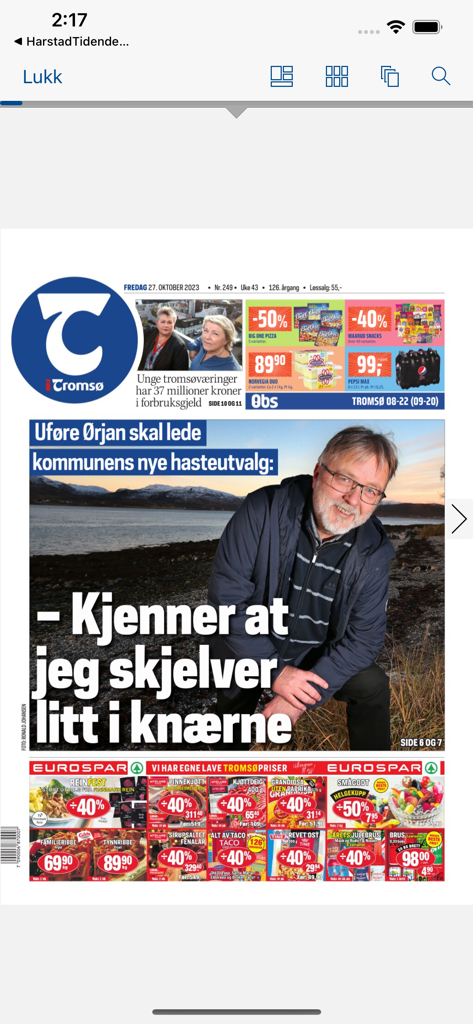 iTromsø - Aplicativo móvel iTromso mostrando uma réplica digital do jornal local norueguês