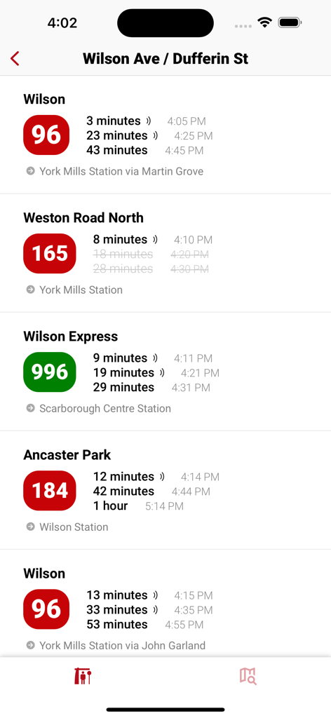 Toronto Transit (TTC, GTA, GO) - トロントの交通バス停のリアルタイムバス到着時刻とルート情報。