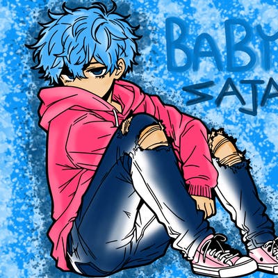 a male hoddie ripped jeans messy hair anime