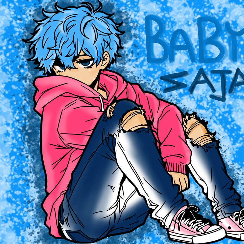 a male hoddie ripped jeans messy hair anime