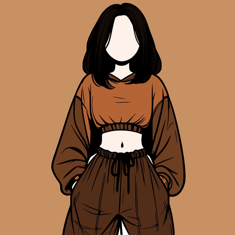 realistic girl faceless with baggy pants and a crop top