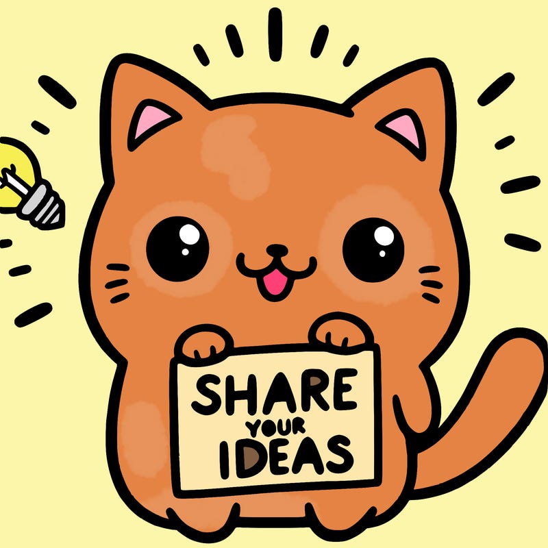 a cute cat saying share your ideas