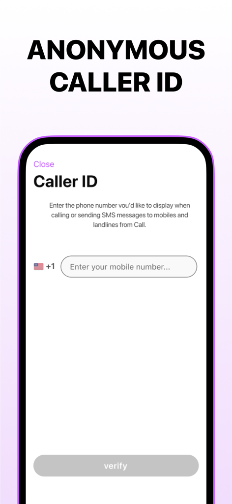 Mobile interface for setting up anonymous caller ID on the Free Text app