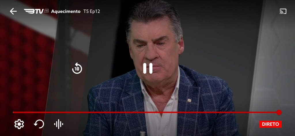 BTV Online app interface displaying a live broadcast of the Aquecimento sports show