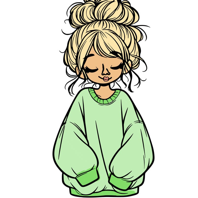 girl with baggy sweatshirt and messy bun