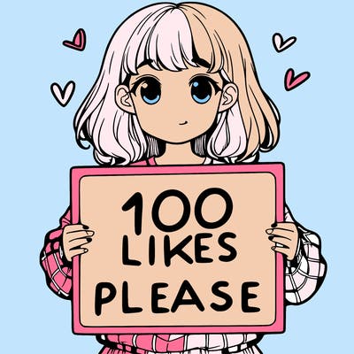a girl holding a sign saying 100 likes please