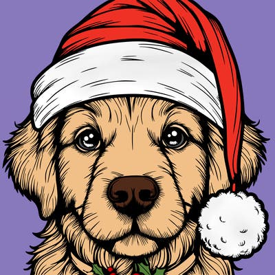 realistic dog with a christmas hat