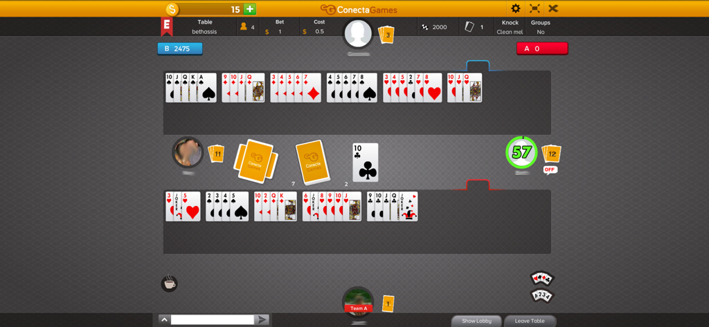 Buraco Fechado - Gameplay of Buraco Fechado showing card sequences and player interface on a tablet