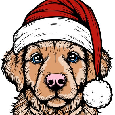 realistic dog with a christmas hat