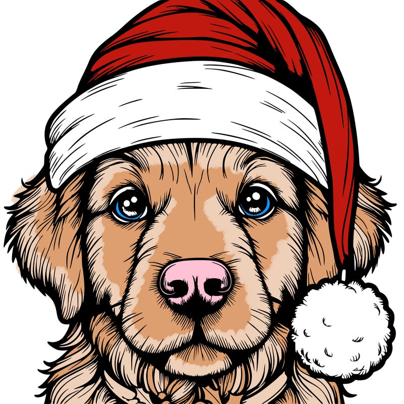 realistic dog with a christmas hat
