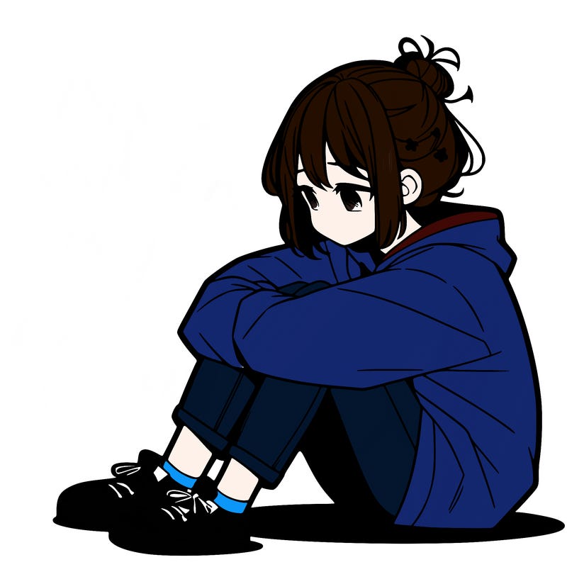 sad anime girl sitting alone