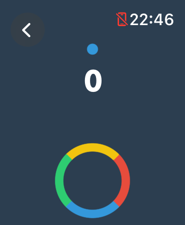 Gameplay of Color Switch mini game on Apple Watch featuring a four color rotating wheel