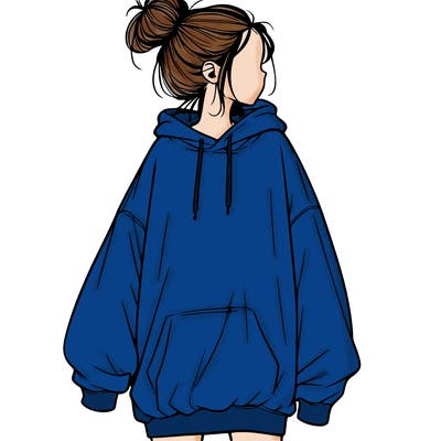 realistic girl with a oversized sweatshirt on and a bun