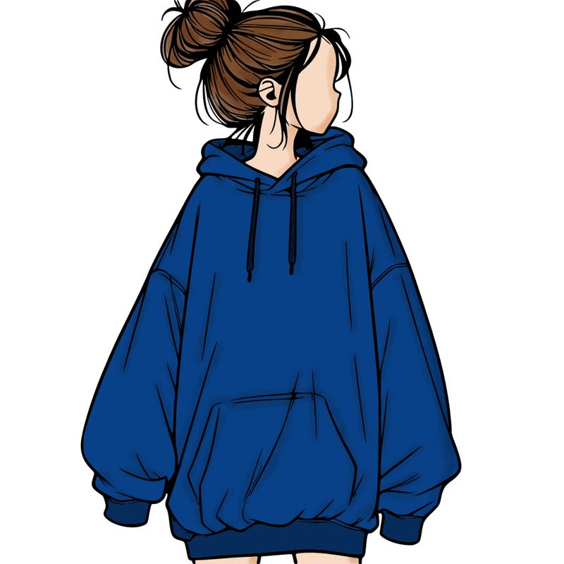 realistic girl with a oversized sweatshirt on and a bun