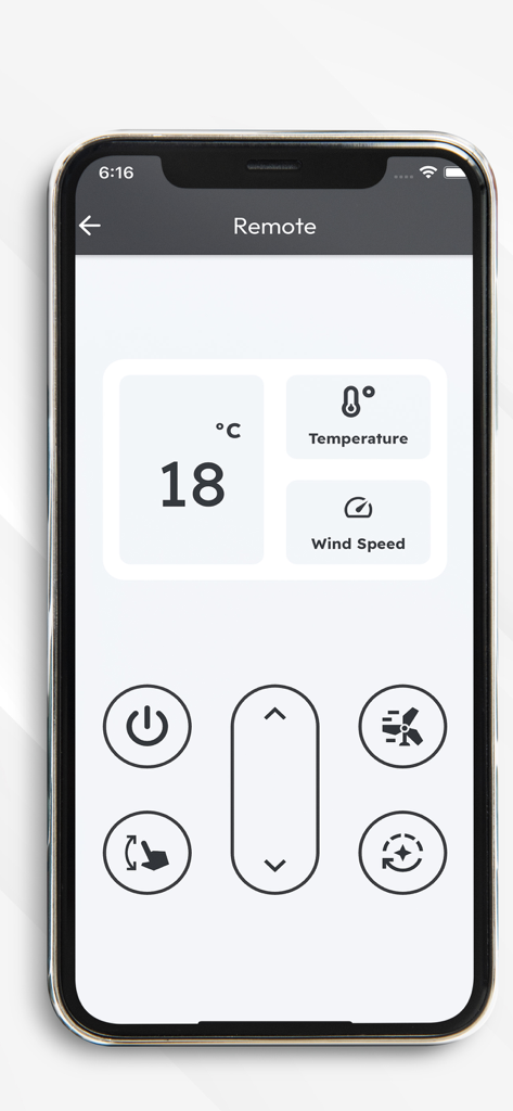 AC remote air conditioner - Interface of the AC remote app on a smartphone showing temperature and air flow controls