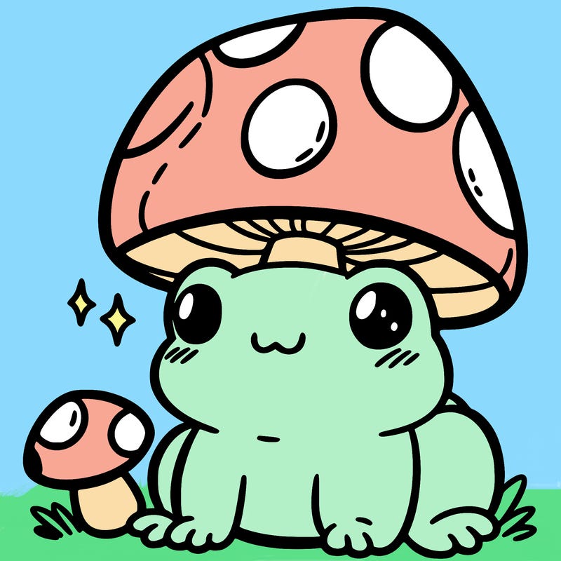 a cute frog with a mushroom hat