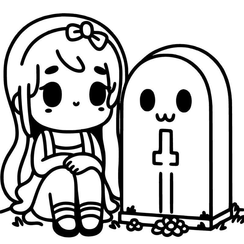 a girl sitting next to a friend's tombstone