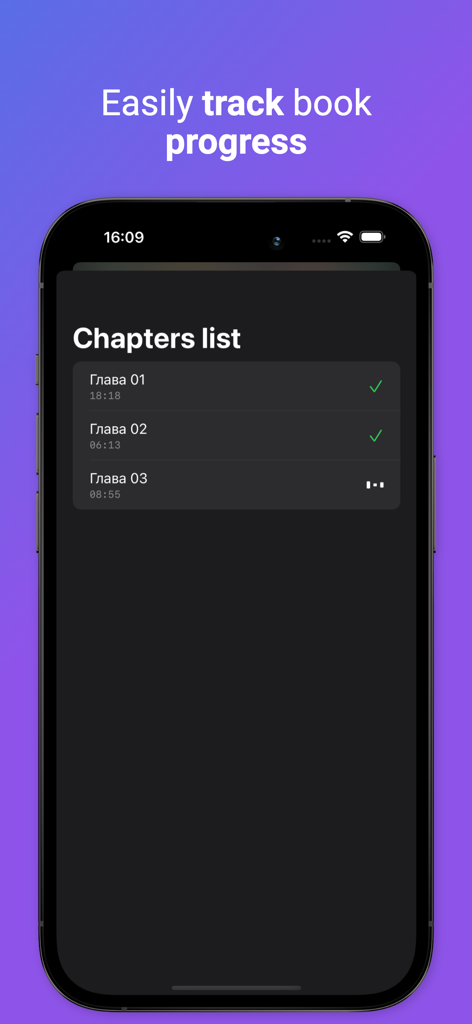 Well, player, so what? - iPhone screen displaying the chapters list and progress tracking in the Well Player audiobook app.