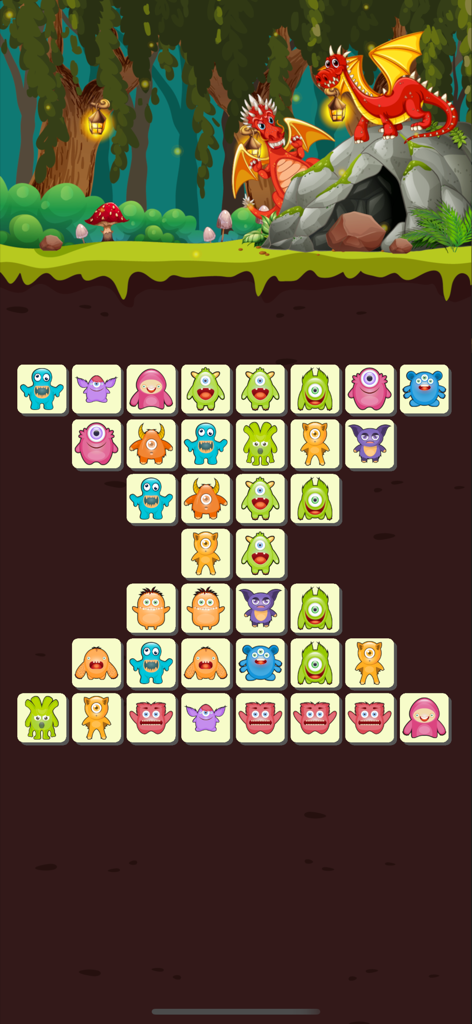 Tiles Match Puzzle for Watch - Jugabilidad de Tiles Match Puzzle mostrando azulejos de monstruos y tema de dragón